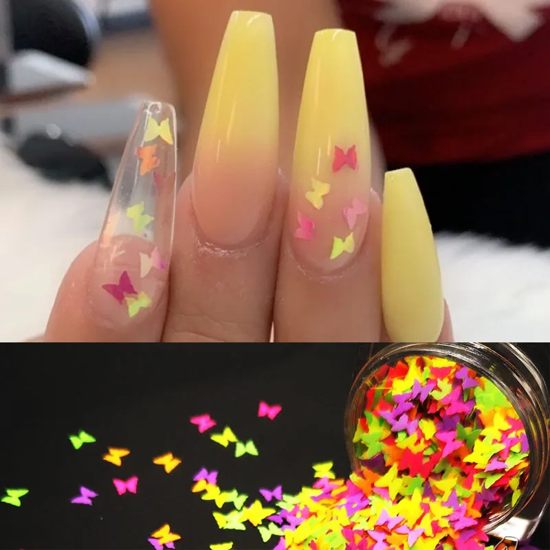 Блестящая неоновая Бабочка для ногтей в форме блесток микс украшения акриловый