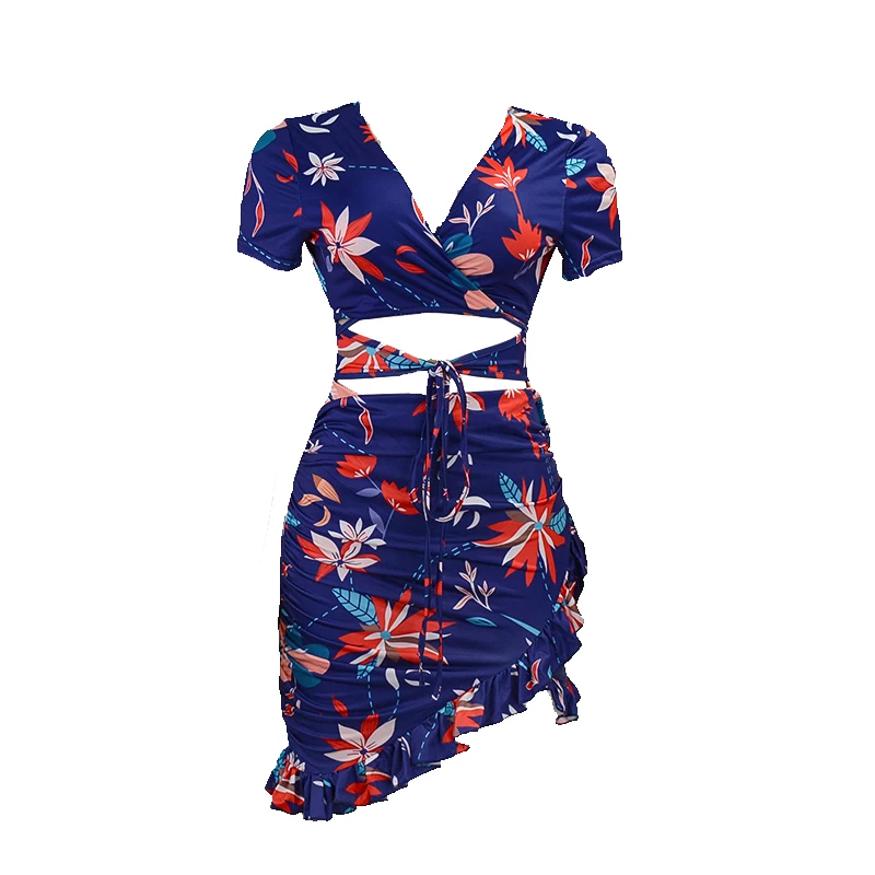 

2021 Summer Dress Floral Mini Dress Women Dresses V-neck Short Sleeve Irregular Fashionable Print Bodycon Sexy Dress Women