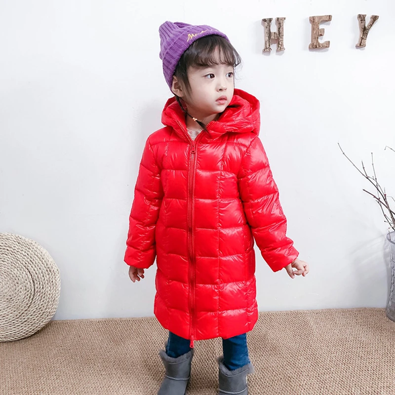 Детский пуховик осенне зимний в Корейском стиле для мальчиков и девочек длинная