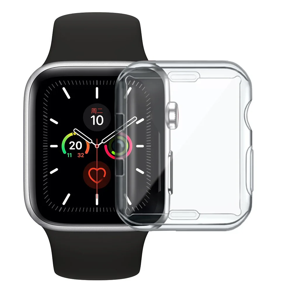 

Slim Full Case for Apple Watch Series 7 6 5 4 3 2 1 SE Silicone Cover for iWatch 38 40 41 42 44 45MM Clear TPU Screen Protector