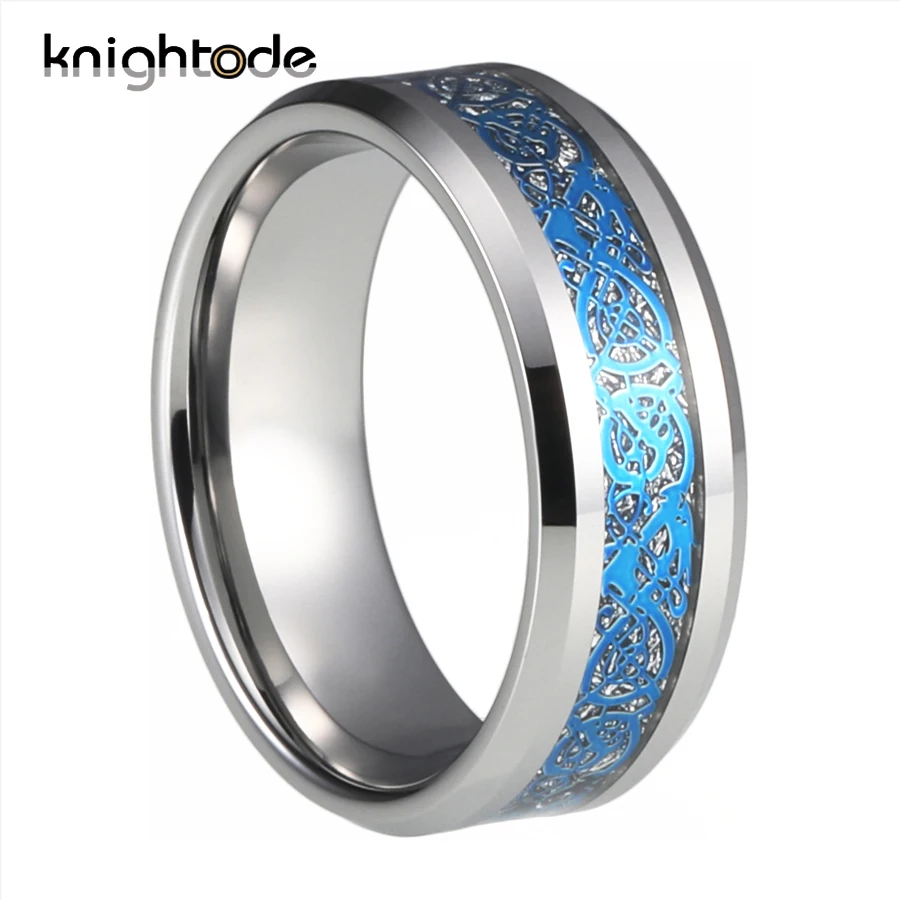 8 мм кольца дракона для мужчин и женщин вольфрам карбида обручальное кольцо синий