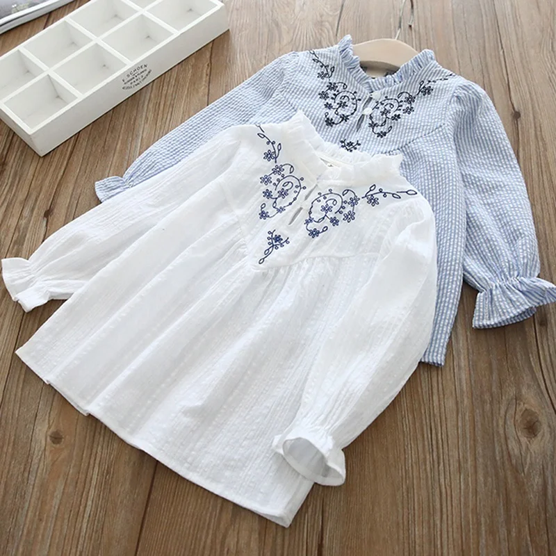 Детская блузка с цветочной вышивкой длинным рукавом для девочек ясельного