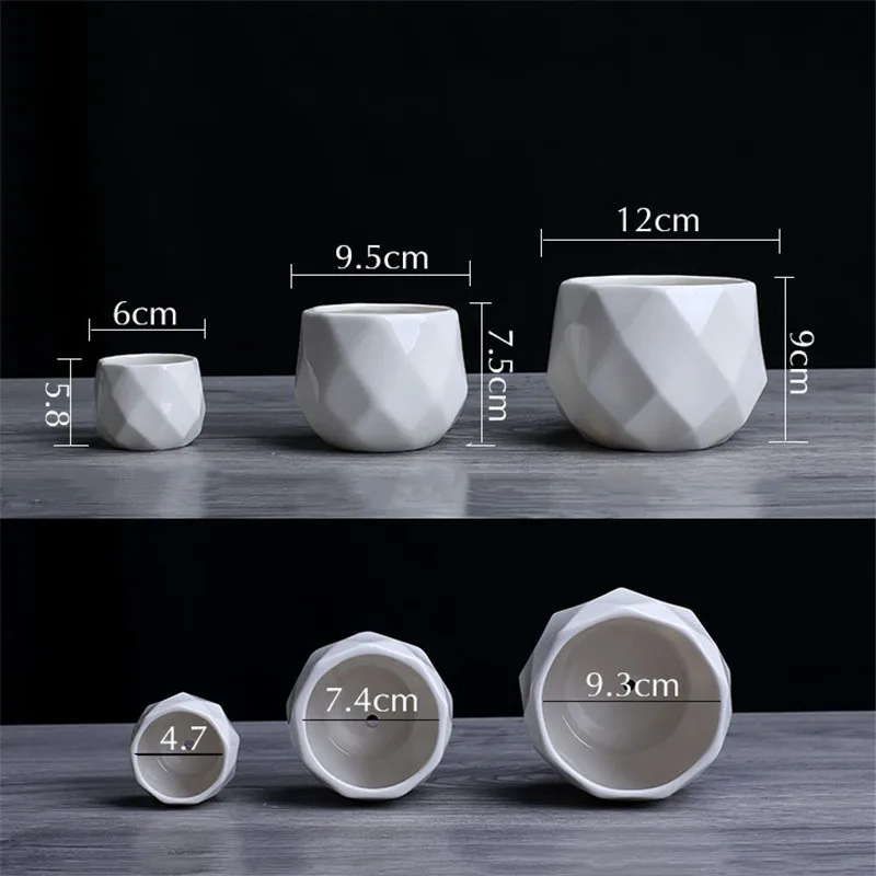 Креативный керамический белый геометрический цветочный горшок простой