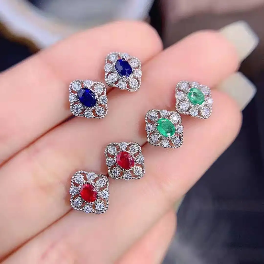 

Женские серьги из серебра 925 пробы, с сапфиром/изумрудом/Рубином