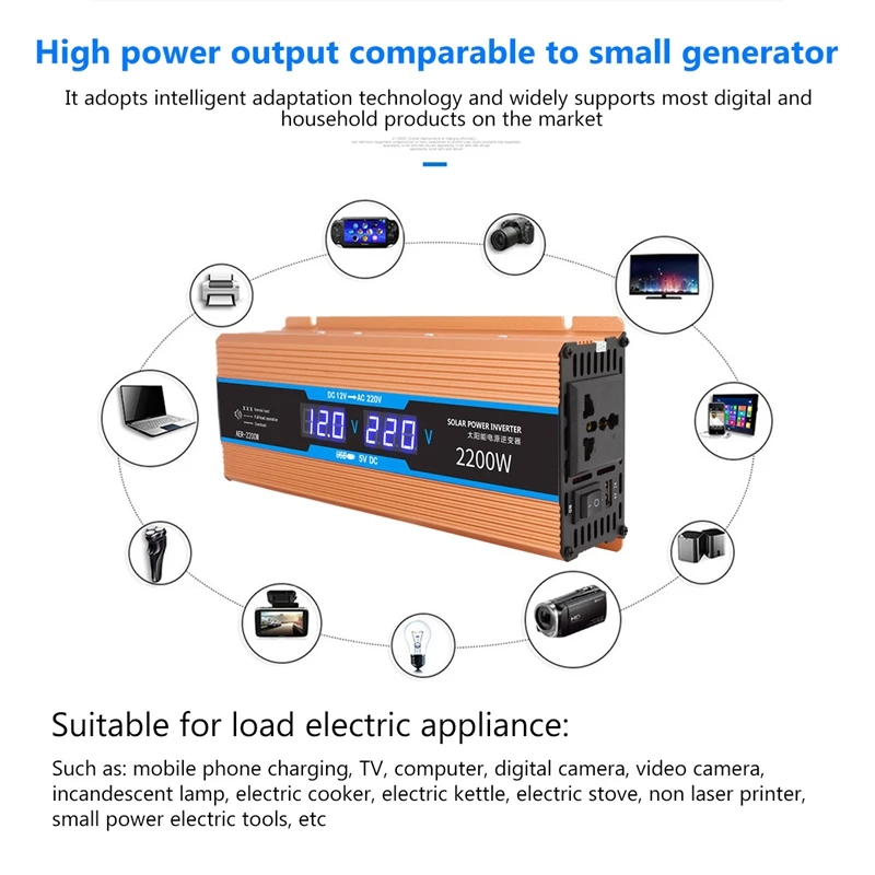 Инвертор солнечной энергии 2000 Вт 1000 12 В постоянного тока в 220 переменного