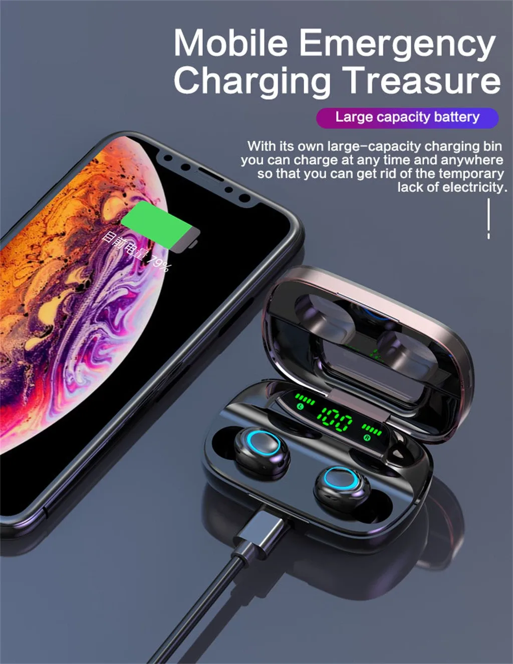 Bluetooth 5 0 гарнитура Беспроводной наушники мини-вкладыши стерео 3500 мАч большой