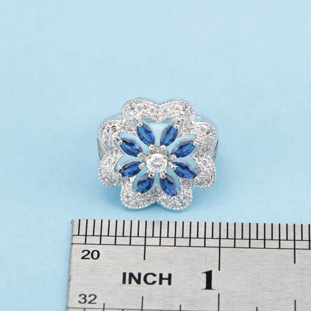 Королевский синий камни Белый CZ цветы Ювелирные наборы Серебро 925 пробы для