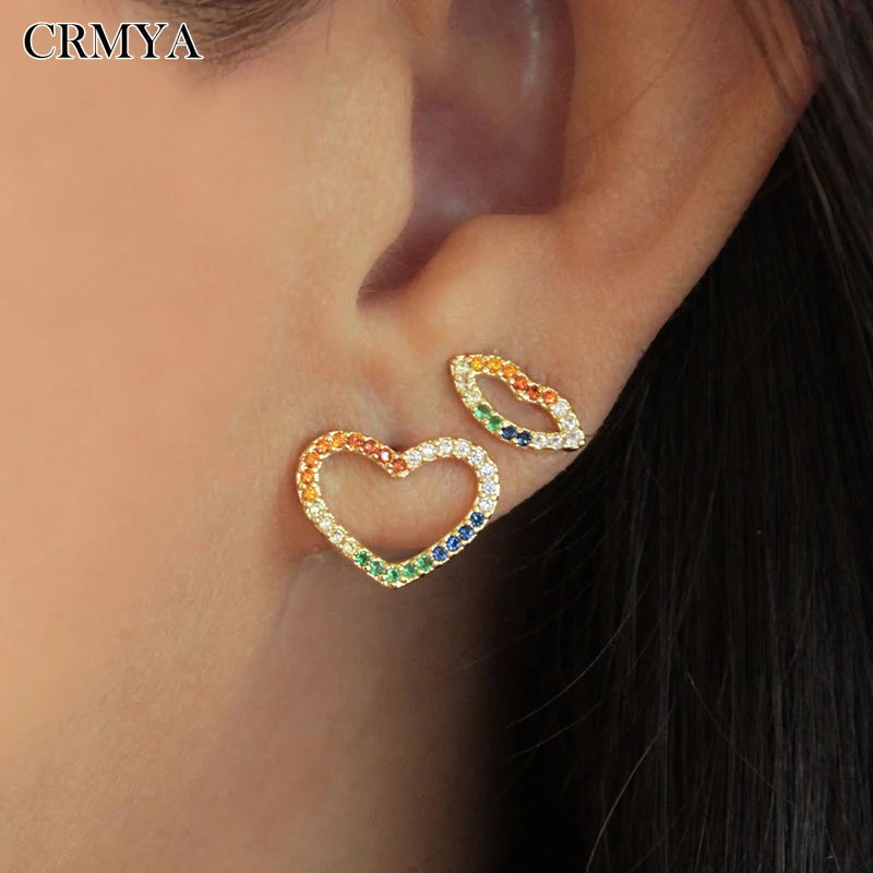 

CRMYA Silver Gold Filled Piercing Ear Lips Earring Color Cubic Zirconia Heart Stud Earrings for Women earings Jewelry Wholesale