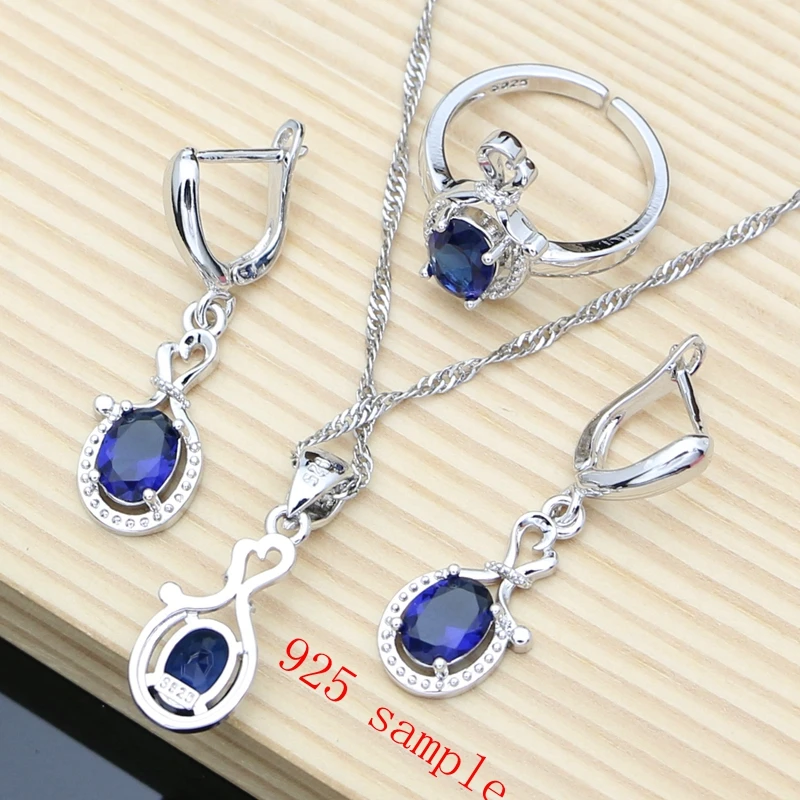 Серьги с голубым сапфиром 925 Серебряное обручальное кольцо набор украшений для