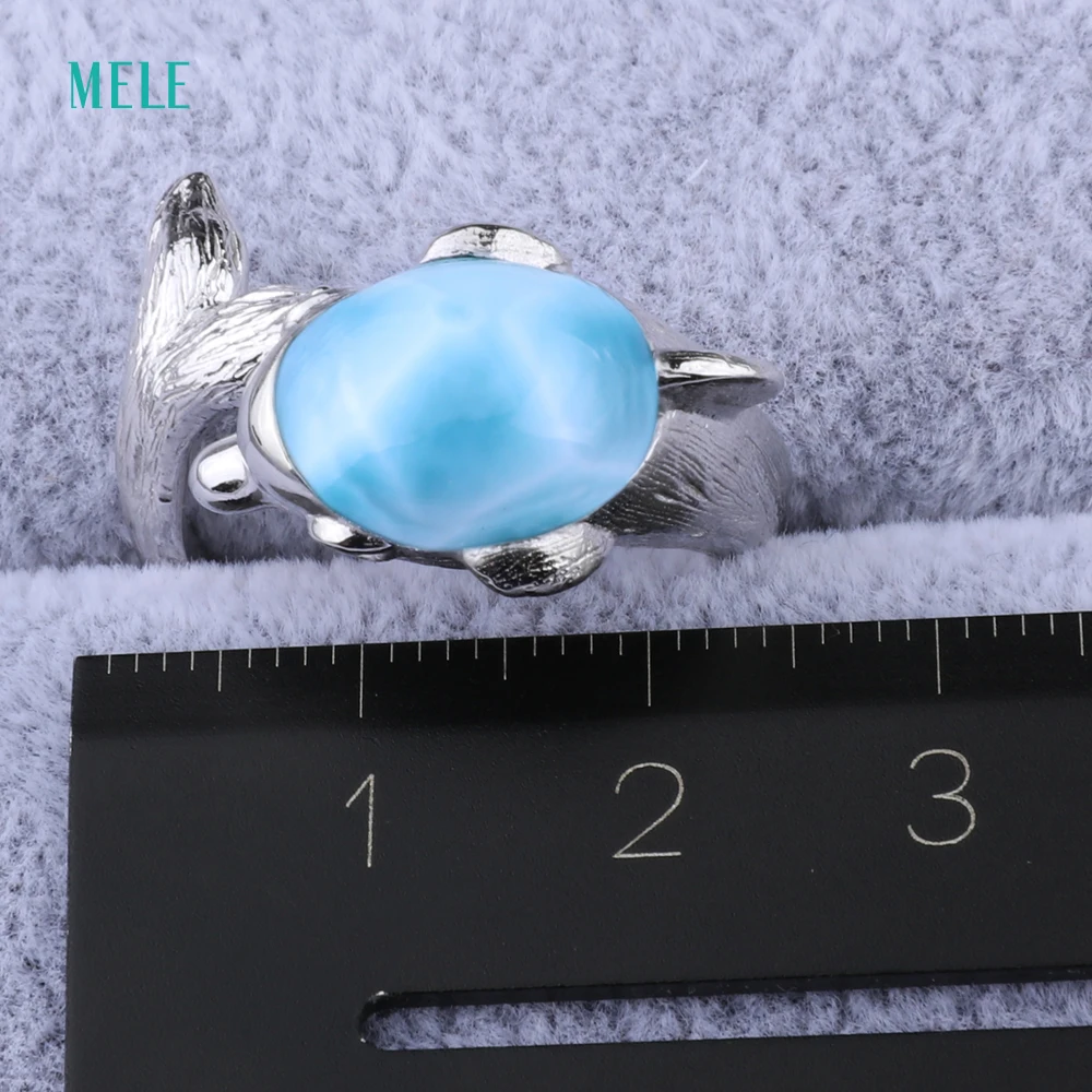 Натуральное gemstonesblue Larimar кольцо с дельфинами Открытое прямая сделка долгосрочная