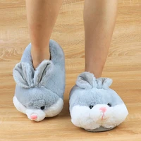women cute animal slippers girls rabbit home shoes big size 42 non slip flat with winter slipper short plush tpr sole