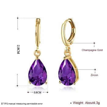 

K Gold Zircon Earrings with White Water Drop Shaped Diamond Romantic Earrings Clip for Women's Champagne Gold Kzce154-e-2