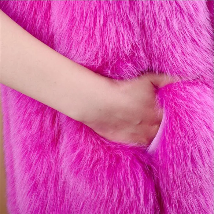 Whole Skin Natural Real Fox Fur Vest Gilet Waistcoat Medium-long O-neck Women Sleeveless Jacket enlarge