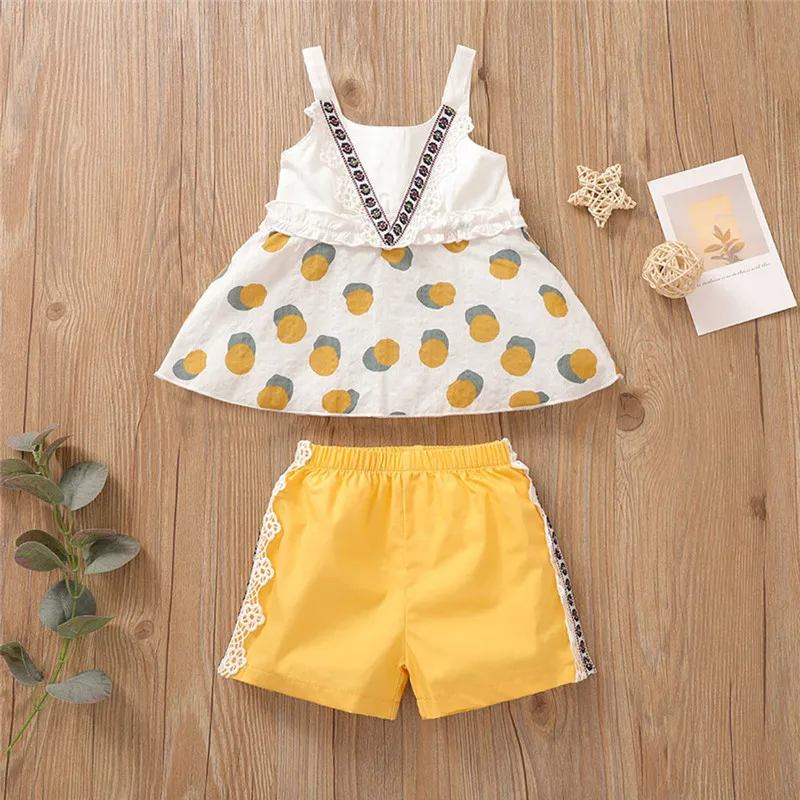 

1-4T Christmas Kids Clothing Lovely Baby's Shorts Set, Sleeveless Round Neck Lace Top Solid Color Elastic Head Shorts for Summer
