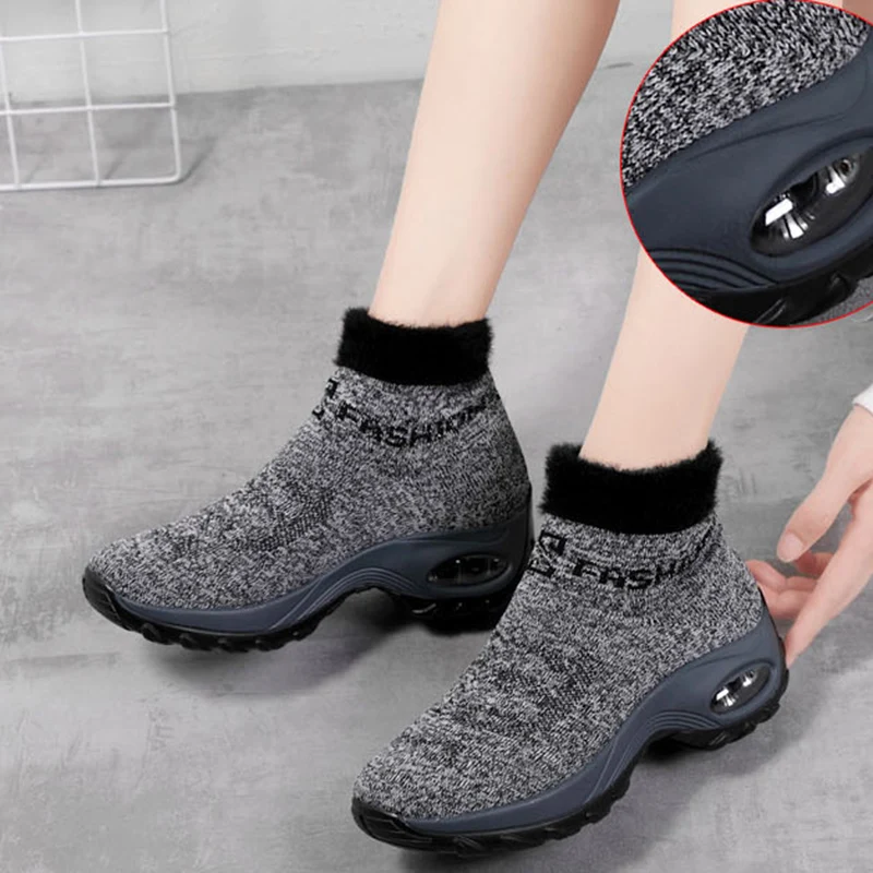 

Women's Snow Boots Winter Thicken Furry Socks Boots Platform Shoes Light Fashion Air Cushion Shoes High Quality Warm Women Boots