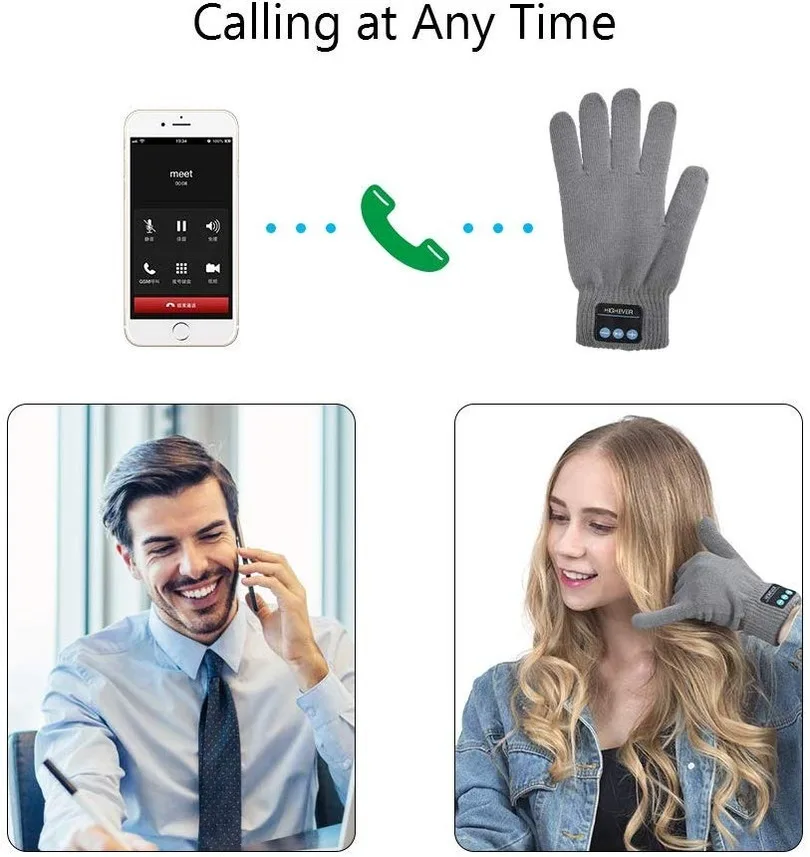 Проводящие зимние перчатки чувствительные сенсорные Bluetooth для работы с