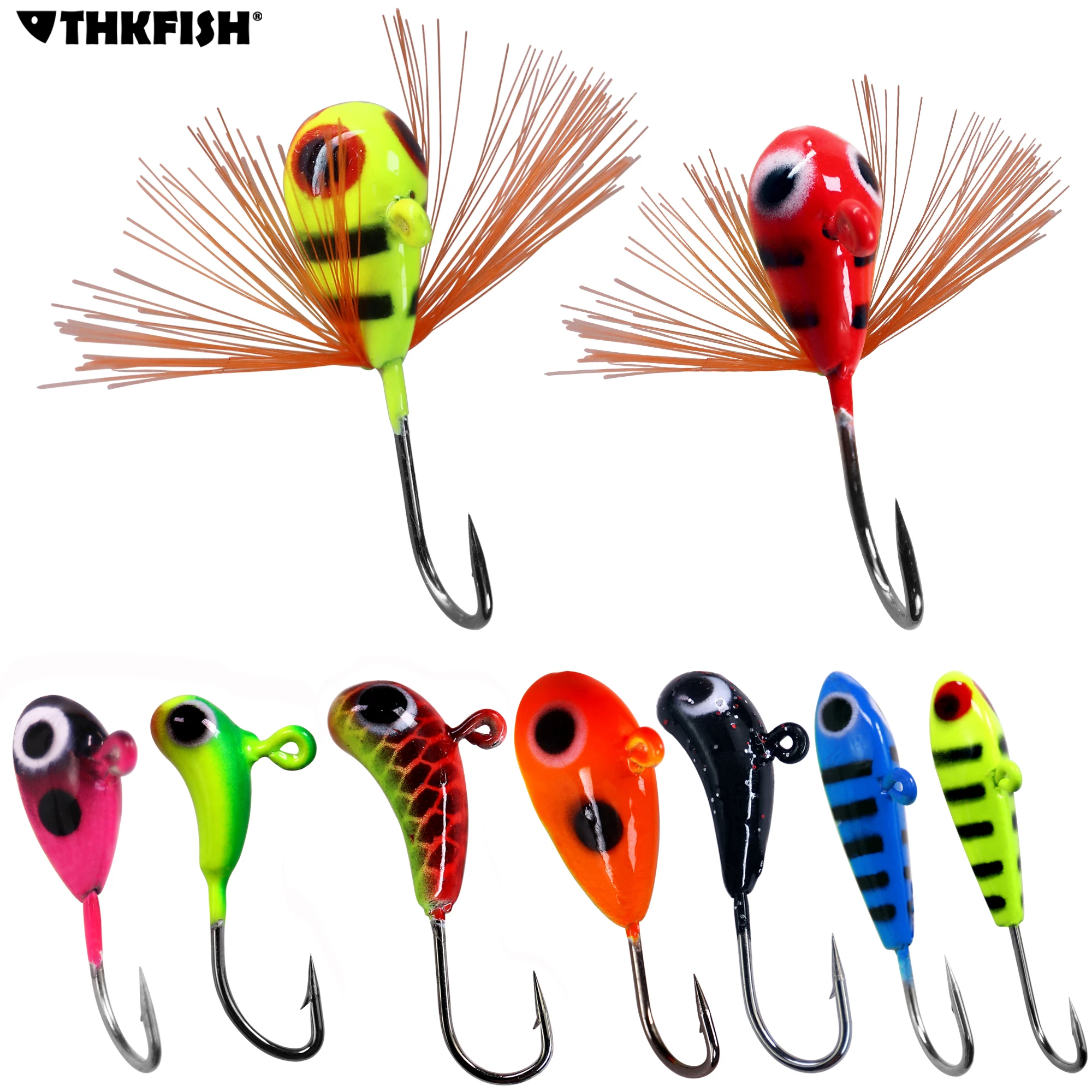 

9pcs/lot Winter Ice Fishing Hook Lure Mini Metal Bait Fish 1g-4.4g Lead Head Hook Bait Jigging Fishing Tackle