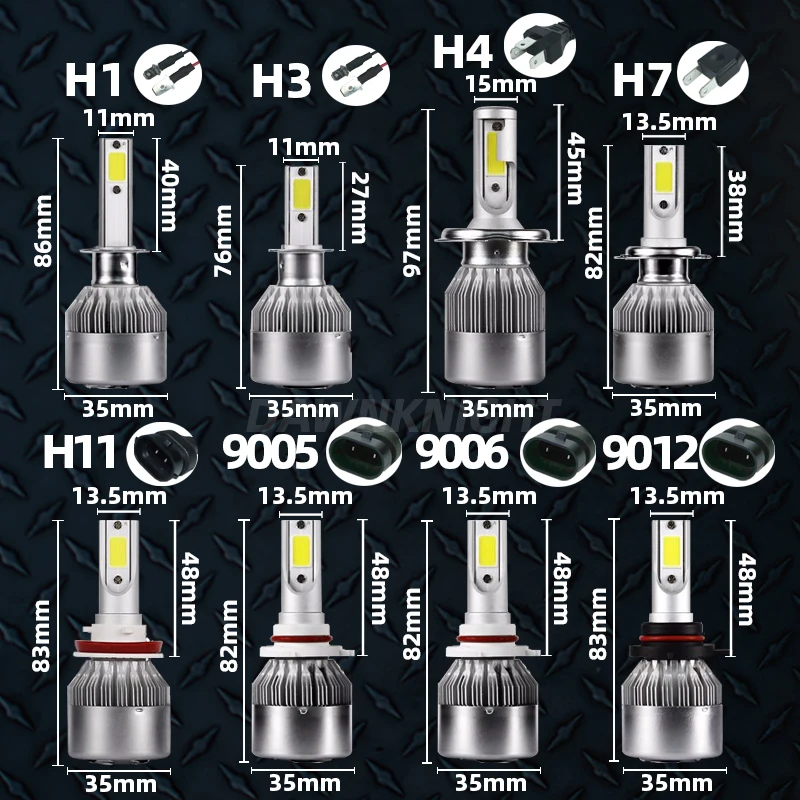 Dawnknight 2pcs H7 LED H4 9003 HB2 H1 H8 H9 H11 9005 HB3 9006 / HB4 C6 COB светодиодные лампы лампочки для авто