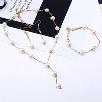 1set imitation pearls necklace bracelet earrings elegant jewelry sets for women hot sale