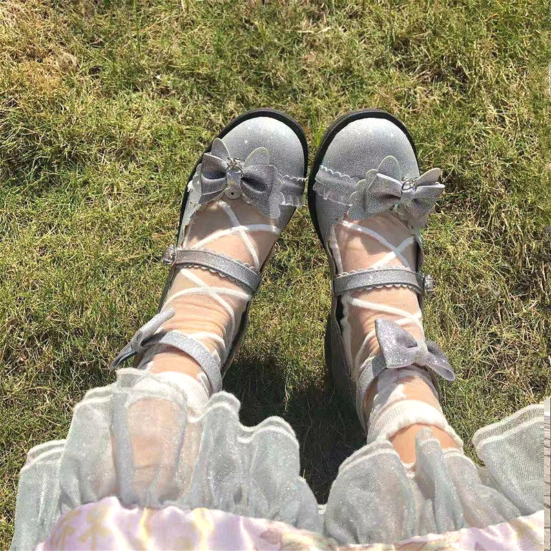 

Bling Bling Luxury Lolita Japanese Girl Lovely Sweet College Student Shoes Anime Cosplay Low Heel Bow Buckle Kawaii Harajuku
