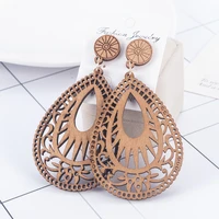 natural wooden teardrop earrings popular hollow personality simple style fashion wooden earrings jewelry for woman girls party