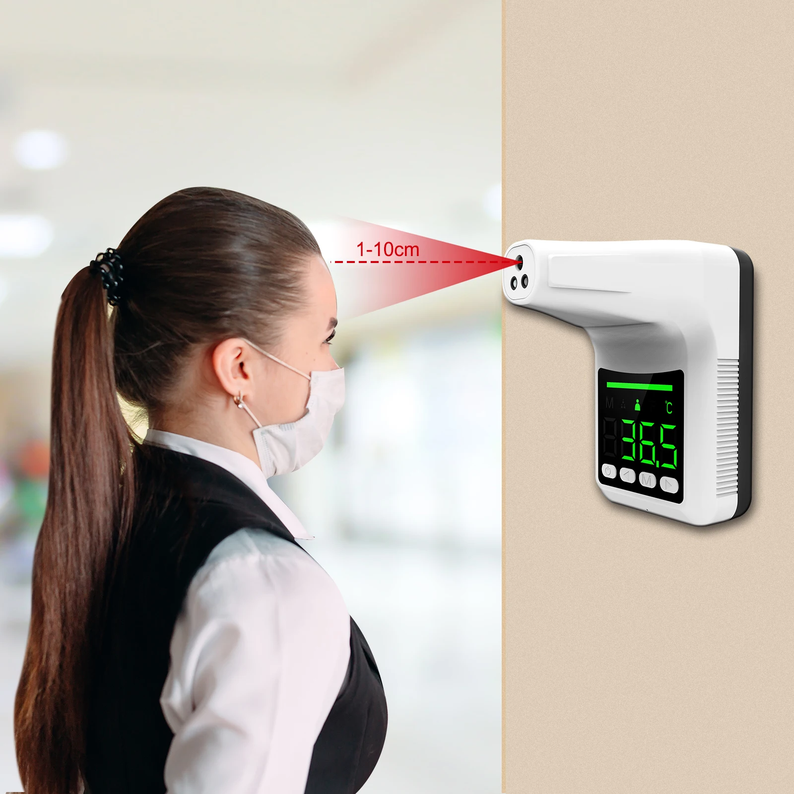 

2021 Non-contact Wall-Mounted Infrared Thermometer Digital Forehead with Smart Alarm LCD Display for Office Factory Restaurant