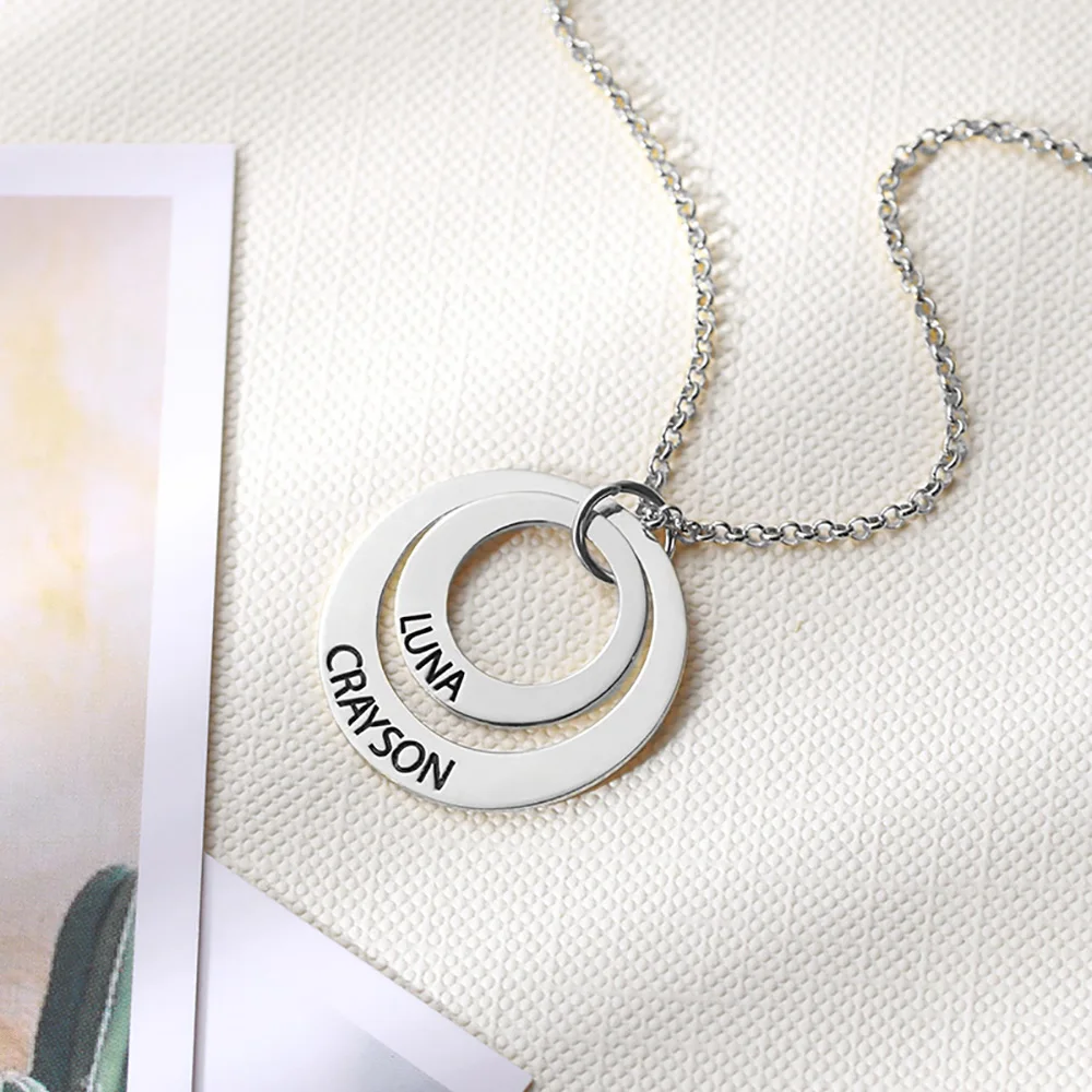 2 circles in silver Sweey Прямая поставка на заказ с гравировкой семьи сложенный круг ожерелье семейное ожерелье Выгравированный подарок матери для Ebay/Amazon/Etsy - Окраска металла: 2 circles in silver