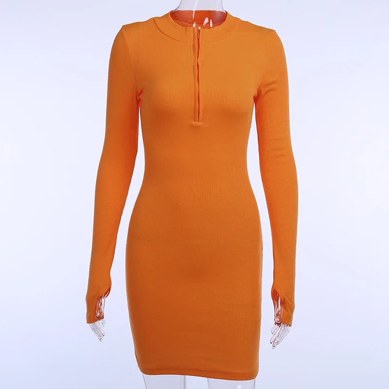 

KALENMOS Fashion O-neck Slim Hip Bodycon Dress Zipper Long Sleeve Fall 2020 Winter Bottom Dresses Vestido Feminino Woman Clothes