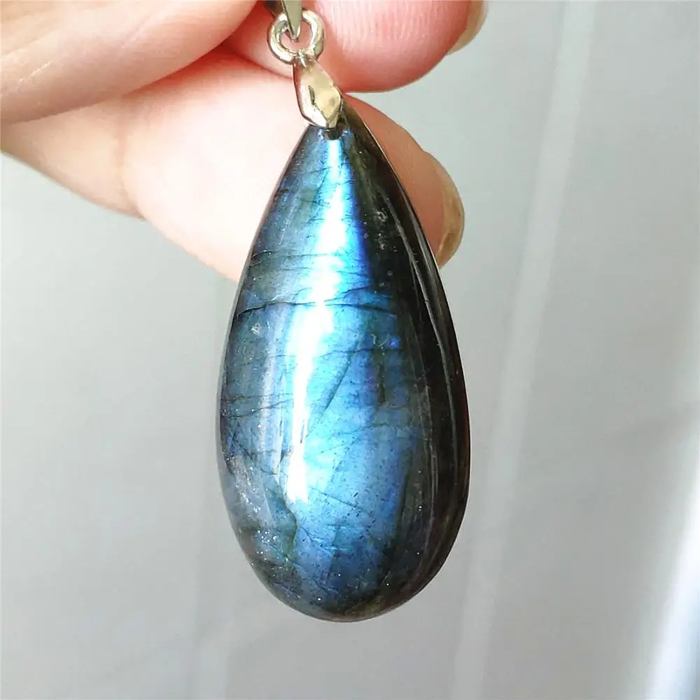 Подлинная естественный синий свет кулон из ЛАБРАДОРИТА ЖЕНЩИНЫ падение лунный