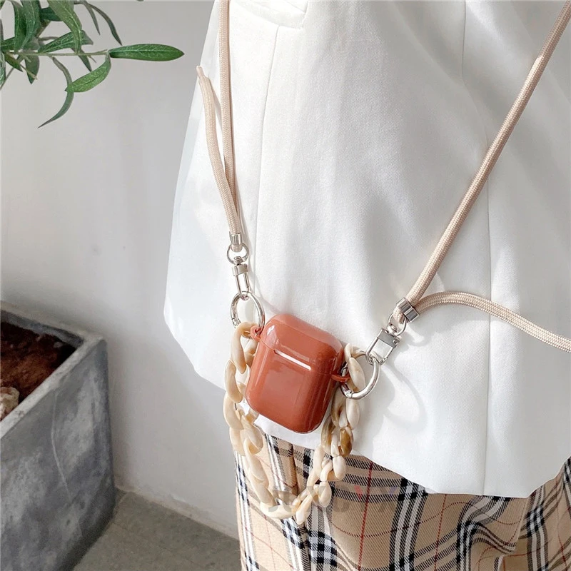

Marble Acrylic Bracelet Crossbody Necklace strap Lanyard silicone Case for Apple AirPods 1 2 Bluetooth Earphone Accessories Box
