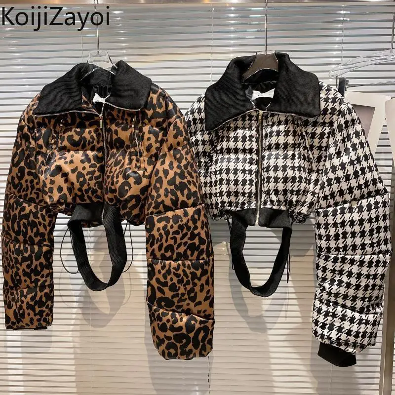 

Koijizayoi Fashion Women Vintage Lepard Parkas Autumn Winter Cropped Thicken Warm Parkas Short Quilted Coats Korean Tops 2022