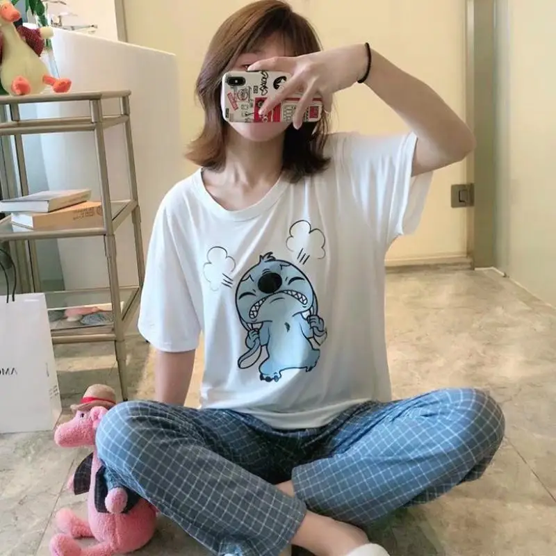 

Female Fashion Pajamas Casual Pullover Women's Sleepwear Cute Sweet Suit Clothing Tops+Pants 2Pcs/set