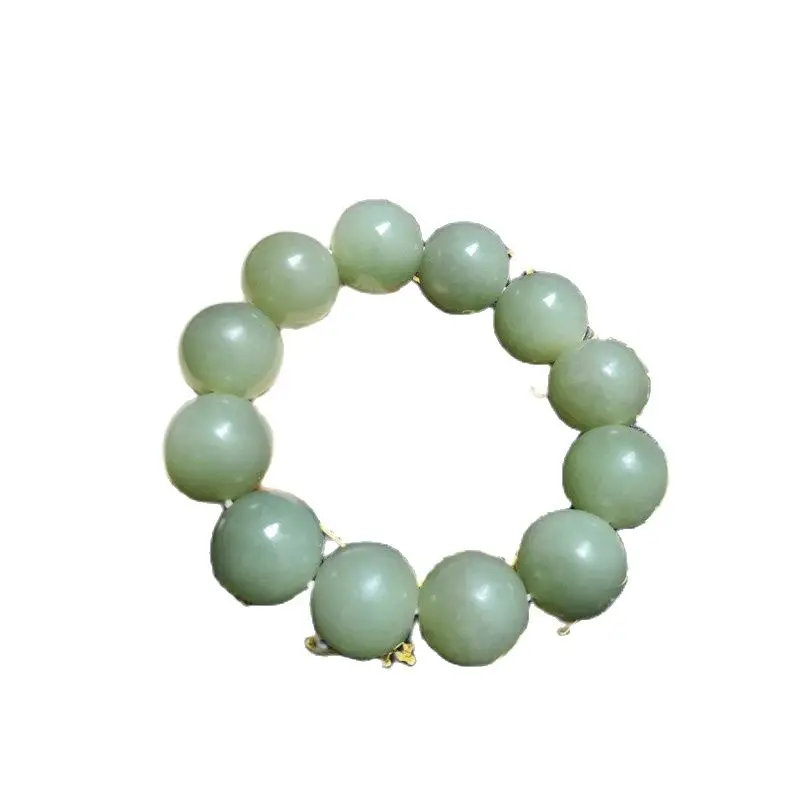 Hetian Jade Bracelet Natural Raw Stone Seed Material Jade Bracelet Blue And White Jade Round Pearl Jade Chain