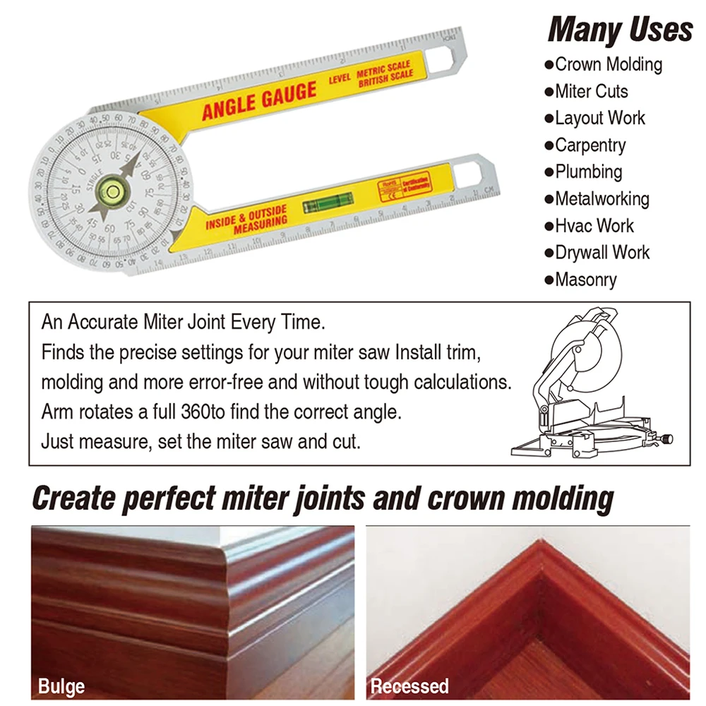 

Miter Saw Protractor Angle Gauge Metric Scale British Scale for Inside Outside Measuring Woodworking --M25