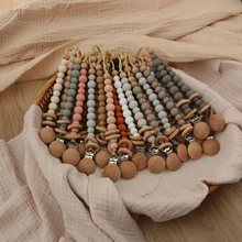 Attaches-sucettes en bois à perles en silicone pour bébé,chaîne de sucettes, tétine d'apaisement, porte-tétine factice,