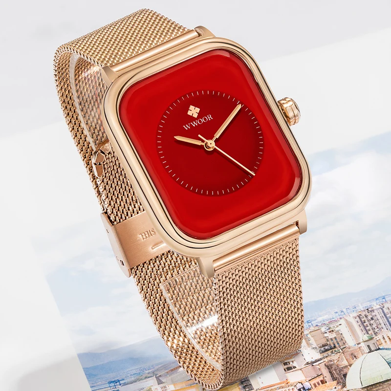 Часы наручные WWOOR женские с квадратным циферблатом модные брендовые Роскошные