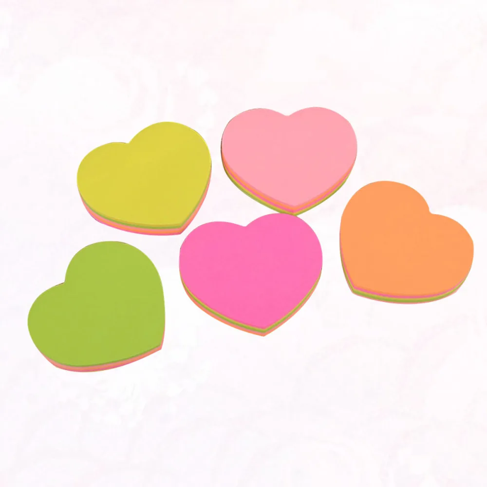 

5pcs Heart Shape Sticky Notepads Self-Stick Note Pads Memo Pad Students Stationery Note Paper for Office School