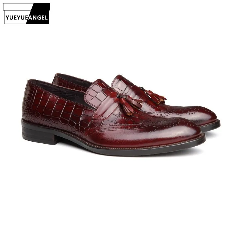 Мужские Винтажные туфли из натуральной кожи с острым носком без застежки|Туфли| |