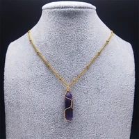 purple crystal stainless steel chain necklaces women gold color divination hexagonal necklace jewelry chaine collier nz64s04