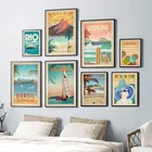 Абстрактный Пляжный Пейзаж, иллюстрация, винтажное Скандинавское настенное искусство, холст, живопись, плакаты и принты, картинки для декора гостиной