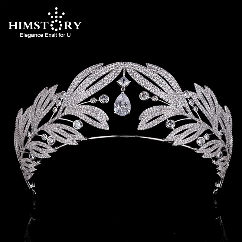 Himstory, винтажная Европейская королевская Королевская корона, свадебная, полная, кубическая, пышная тиара, короны, серебряный лист, свадебная диадема, ювелирные изделия для волос