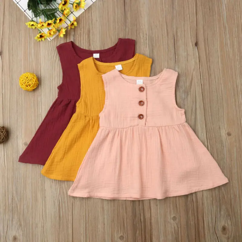 PUDCOCO/Летняя юбка для маленьких девочек платье без рукавов однотонные платья