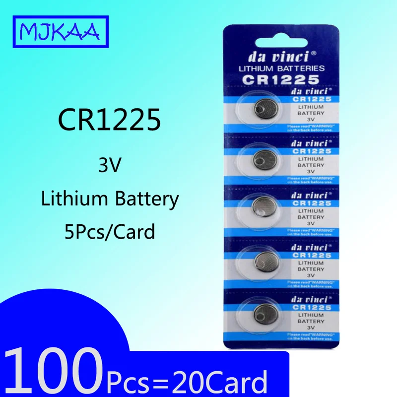100 шт. = 20 карт 3V литиевая CR1225 Кнопка Батарея LM1225 BR1225 ECR1225 KCR1225 часы акумуляторная