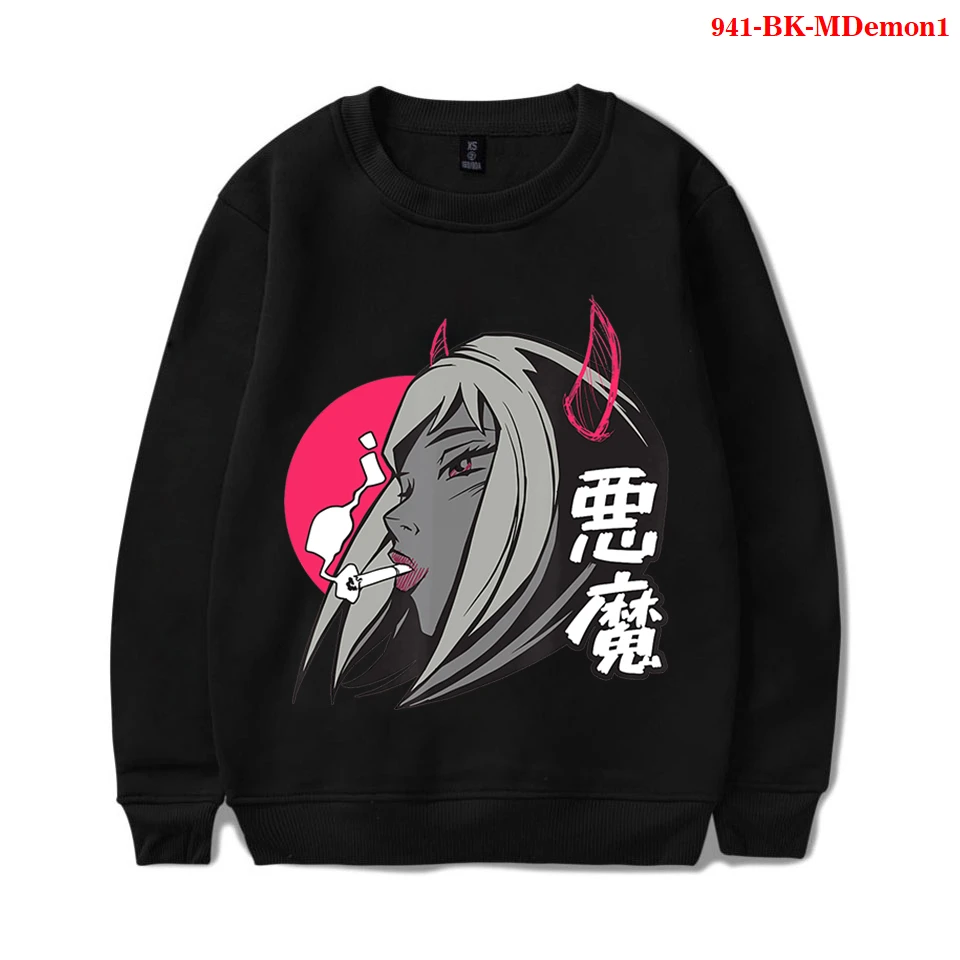

Harjuku Japanese Demon Printing Unisex Hoodies Streetweat Long Sleeve Sweatshits Crewneck Hooded Sweatshirts Teenagers Clothes