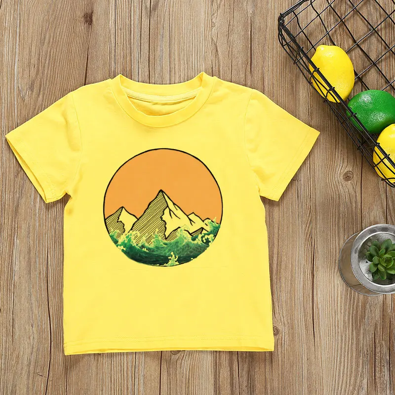 

Summer Baby Tops Kids Girl T Shirt Japan Wave Print White Pink Yellow Girls Clothes Children T-shirts Cute Short Sleeve Casual