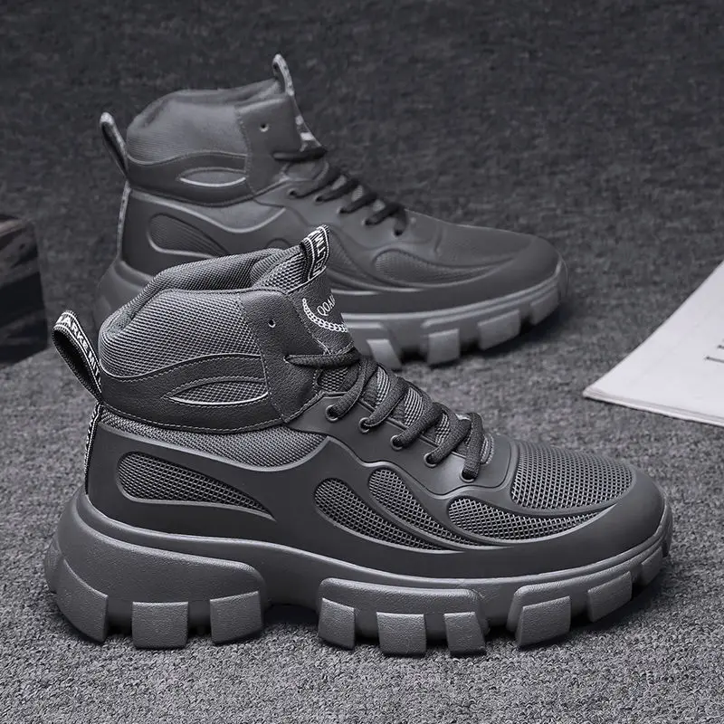 

Mens Gray Casual High-top Shoes Fashion Chunky Men Tennis Breathable Sports Sneakers Male Trainers Skateboard Trend Tides Shoes
