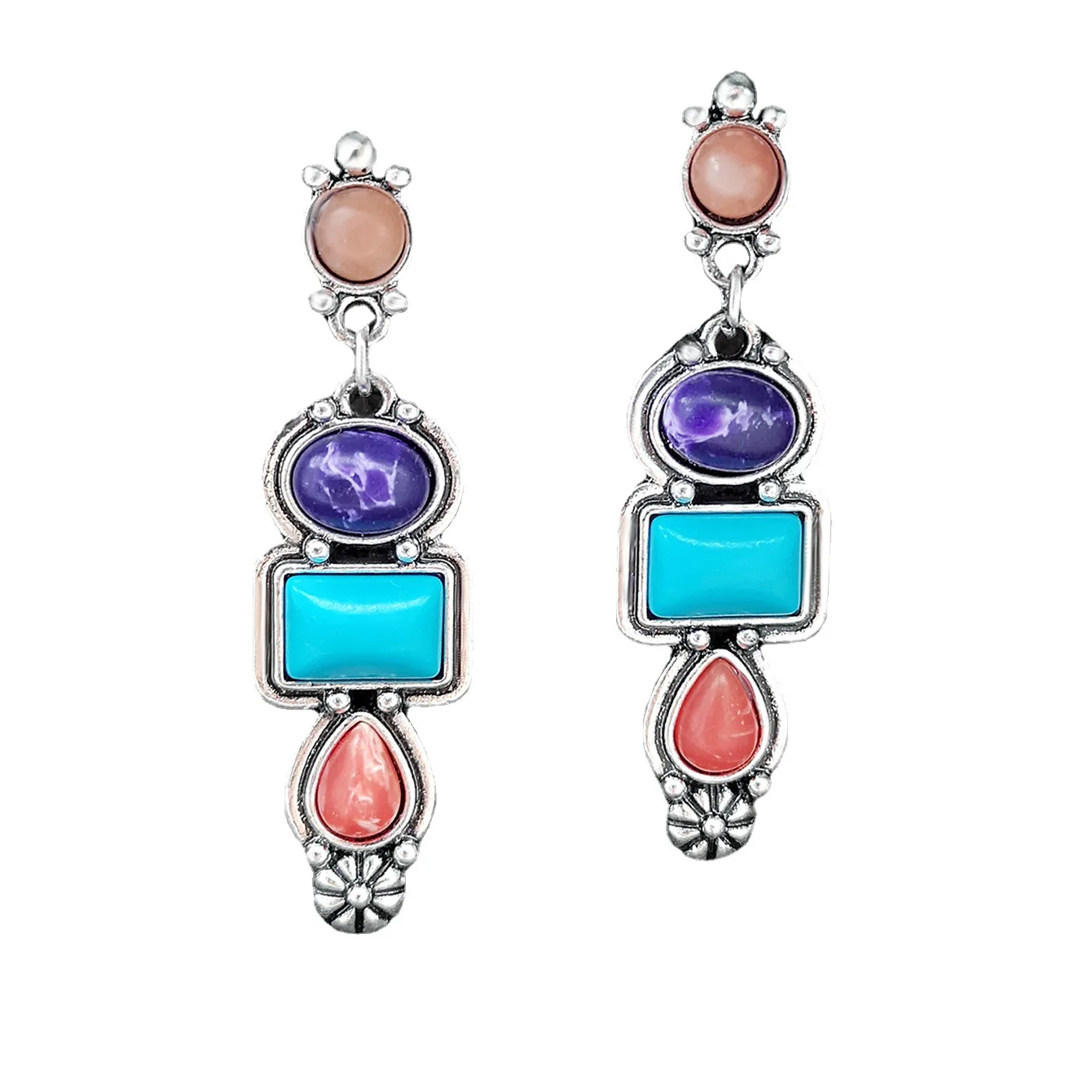 

Antique Style Geometry Coral Drop Earrings For Women Boho Square Red Turquoise Dangle Hook Earring Female Zircon Wedding Jewelry