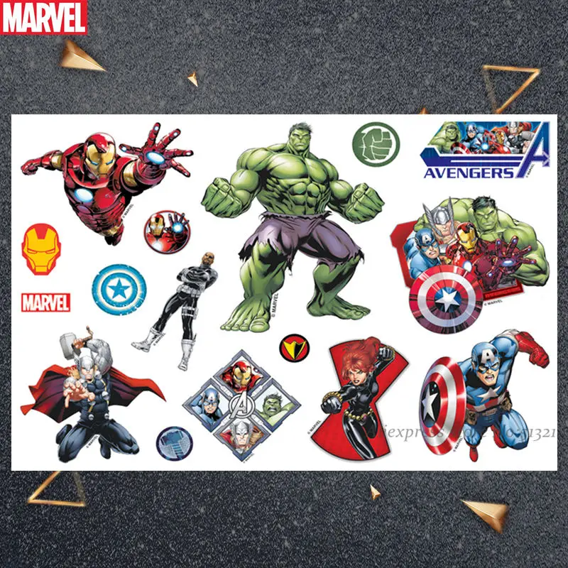 Hasbro-tatuaje temporal de dibujos animados para ni&ntilde;os, pegatina impermeable de Hulk, Hombre Ara&ntilde;a, Avengers, Marvel, fiesta, regalo-1