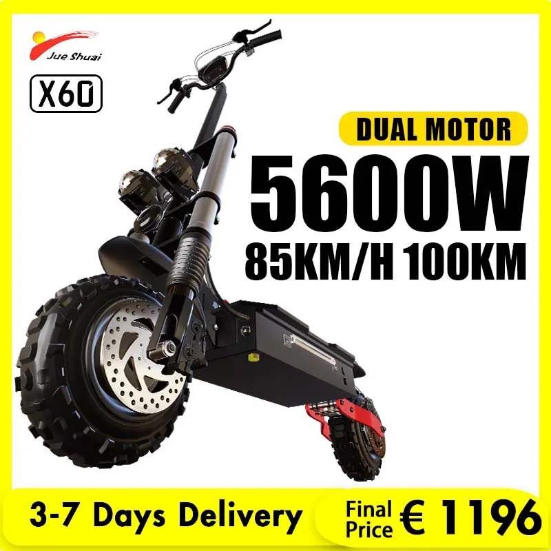 

Jueshuai X60 600V 5600W Dual Motor Powerful Electric Scooter 60V 30A Panasoinc Battery Patinete Elétrico E Scooter for Adults