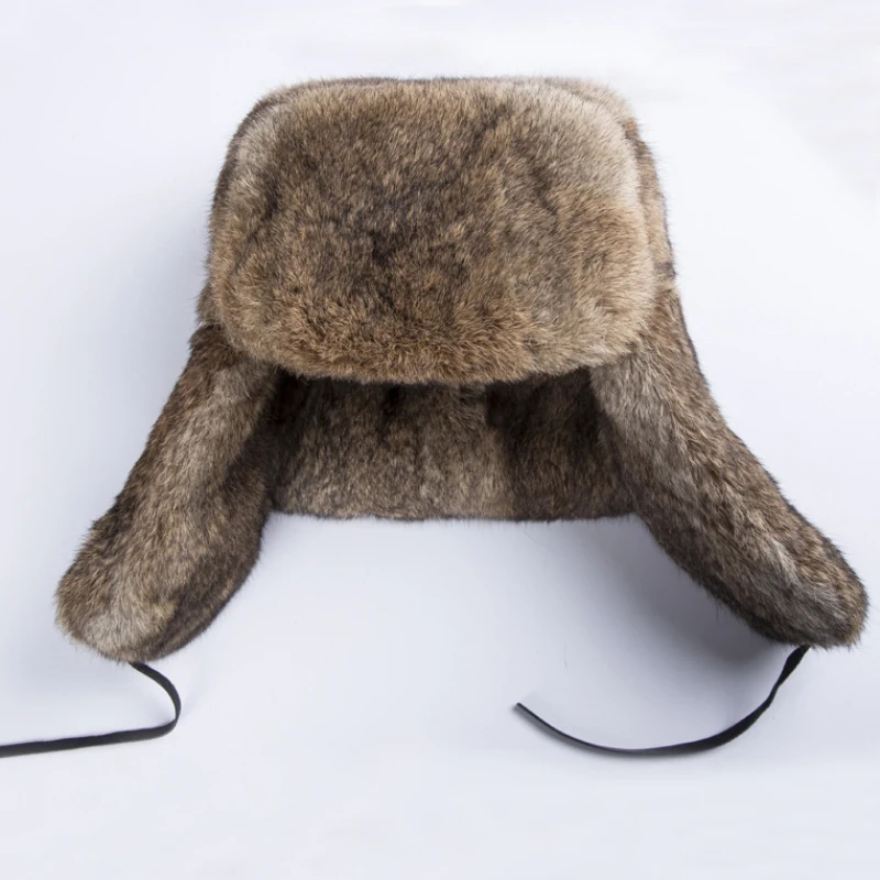 Thick Warm Bomber Hat Men Real Rabbit Fur Earflap Trapper Outdoor Russian Cap Male Plus Size Winter Hats Ski Russian Hat